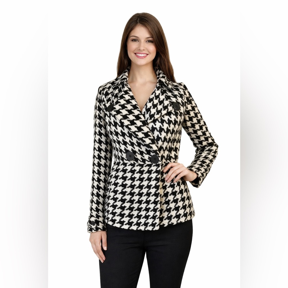Super Low Fat Houndstooth Peacoat Jacket Black White Y2K Double Breasted S
